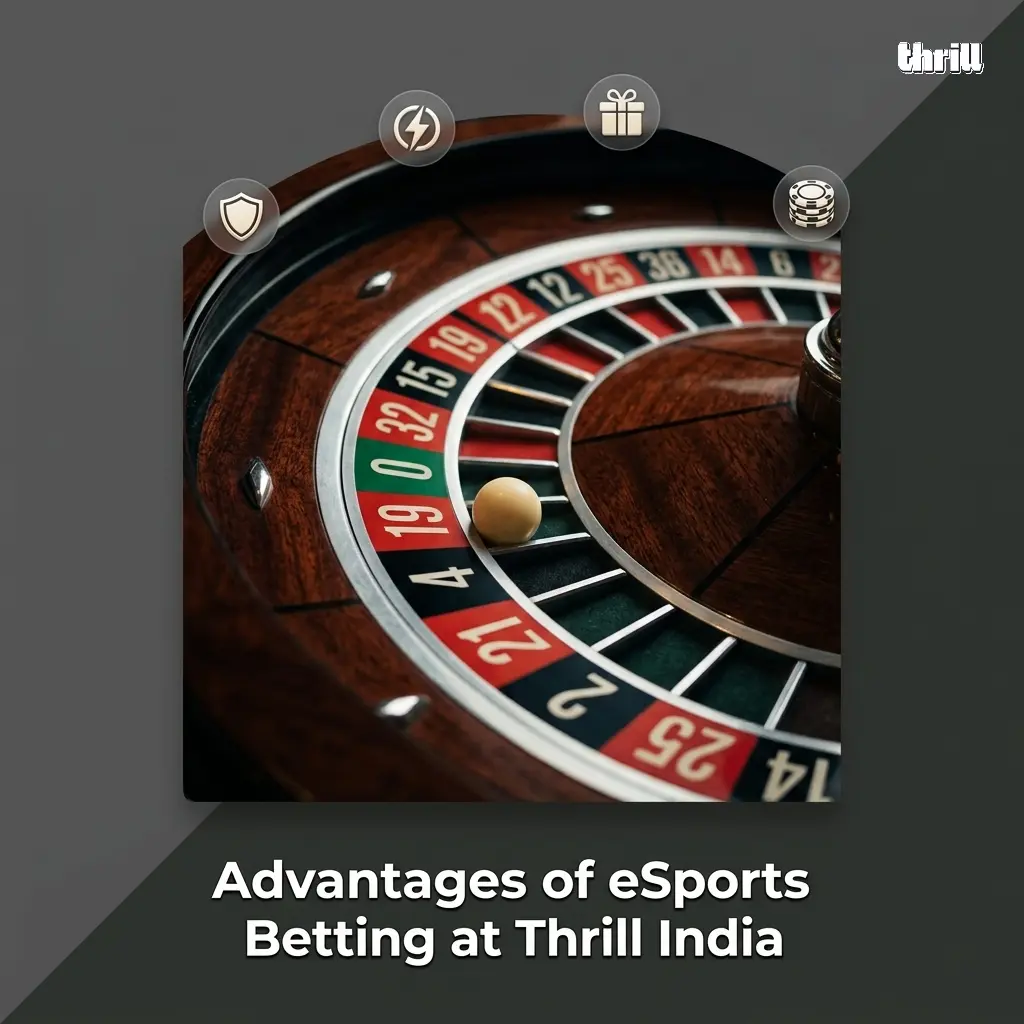Thrill India eSports betting advantages including INR payments, 70% rakeback, mobile app, and USD 75K weekly leaderboard bonuses