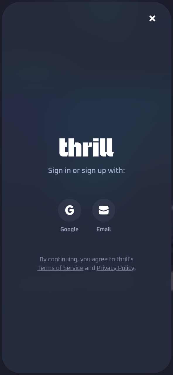 Check the clear user registration form inside the Thrill mobile application.