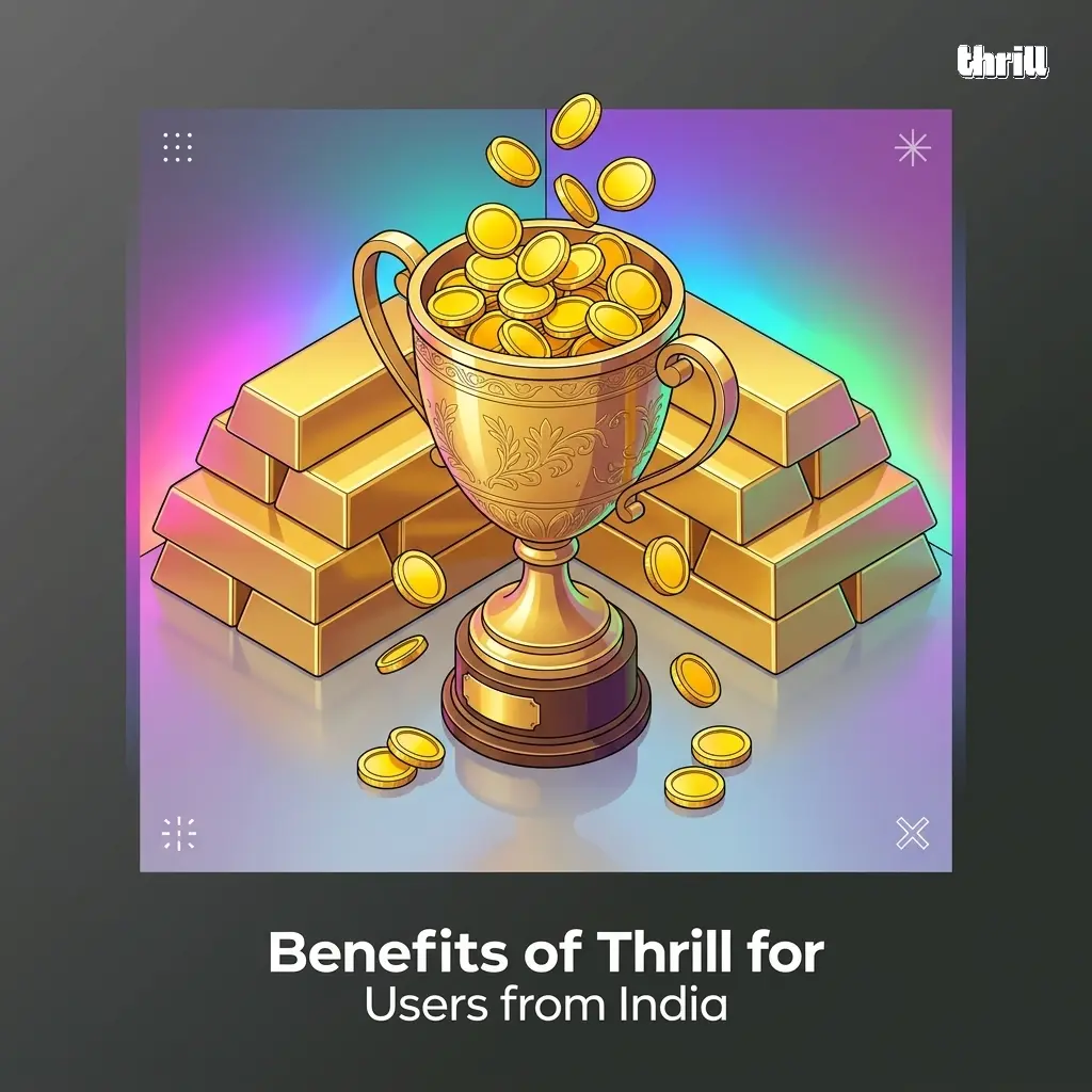 Thrill platform benefits for Indian users including INR support, rakeback, leaderboard, mobile app, and 24/7 support