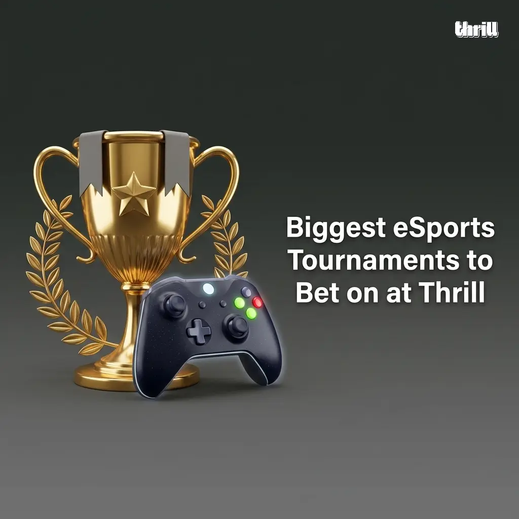 Biggest eSports tournaments to bet on at Thrill including Dota 2, CS2, Valorant and LoL events