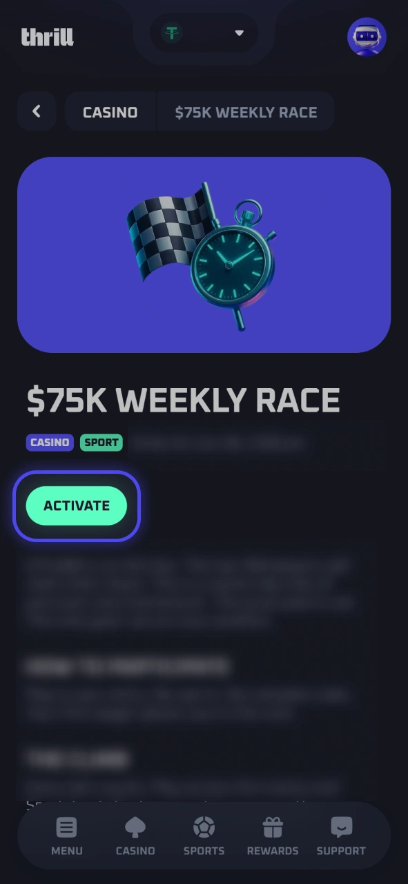 Activate your online casino bonus easily inside your secure Thrill account.