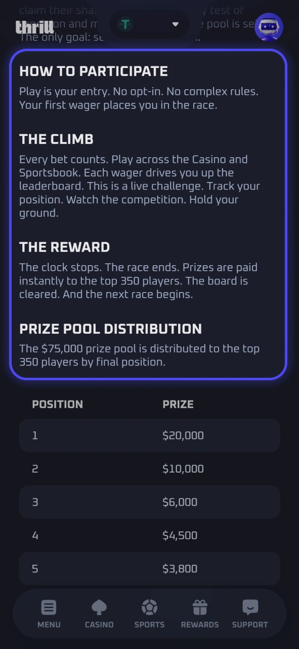 Review your current active bonus wagering requirements status at Thrill.