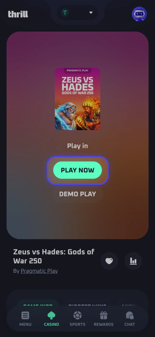 Pick your favourite game and start playing with real cash balance at Thrill.