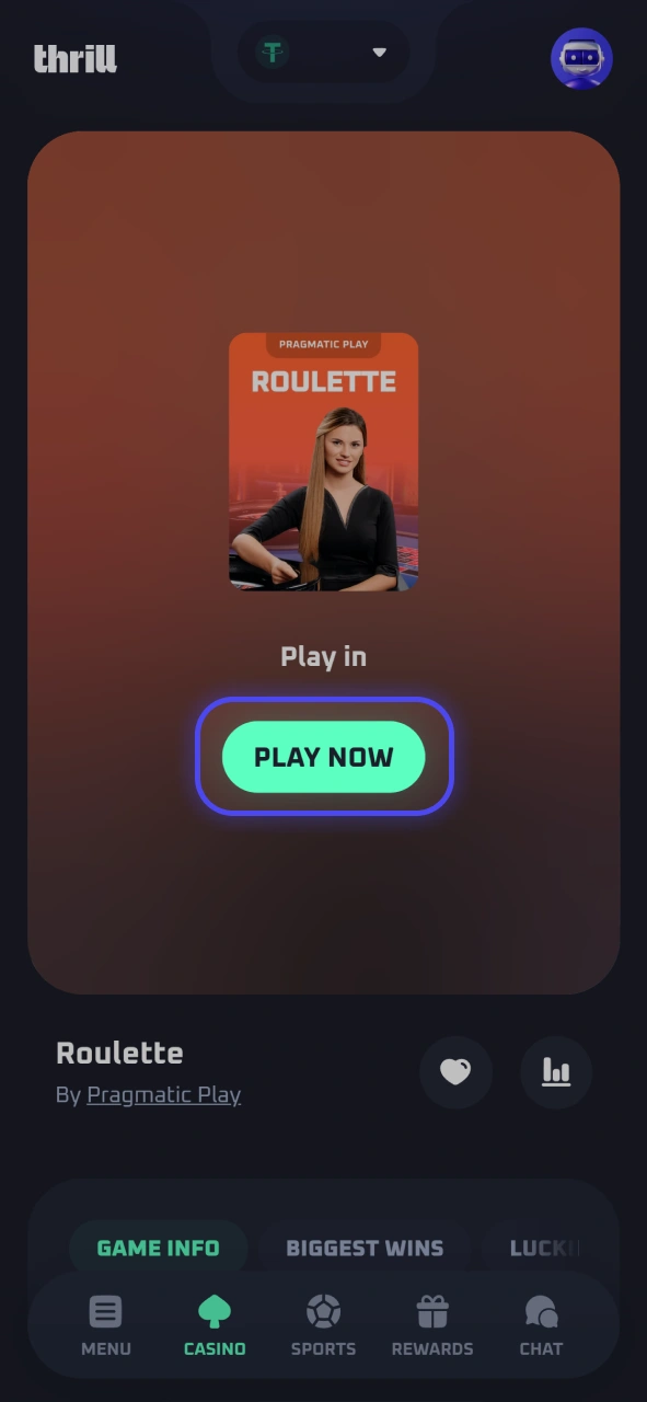 Choose an open seat and start playing live interactively with expert dealers at Thrill.