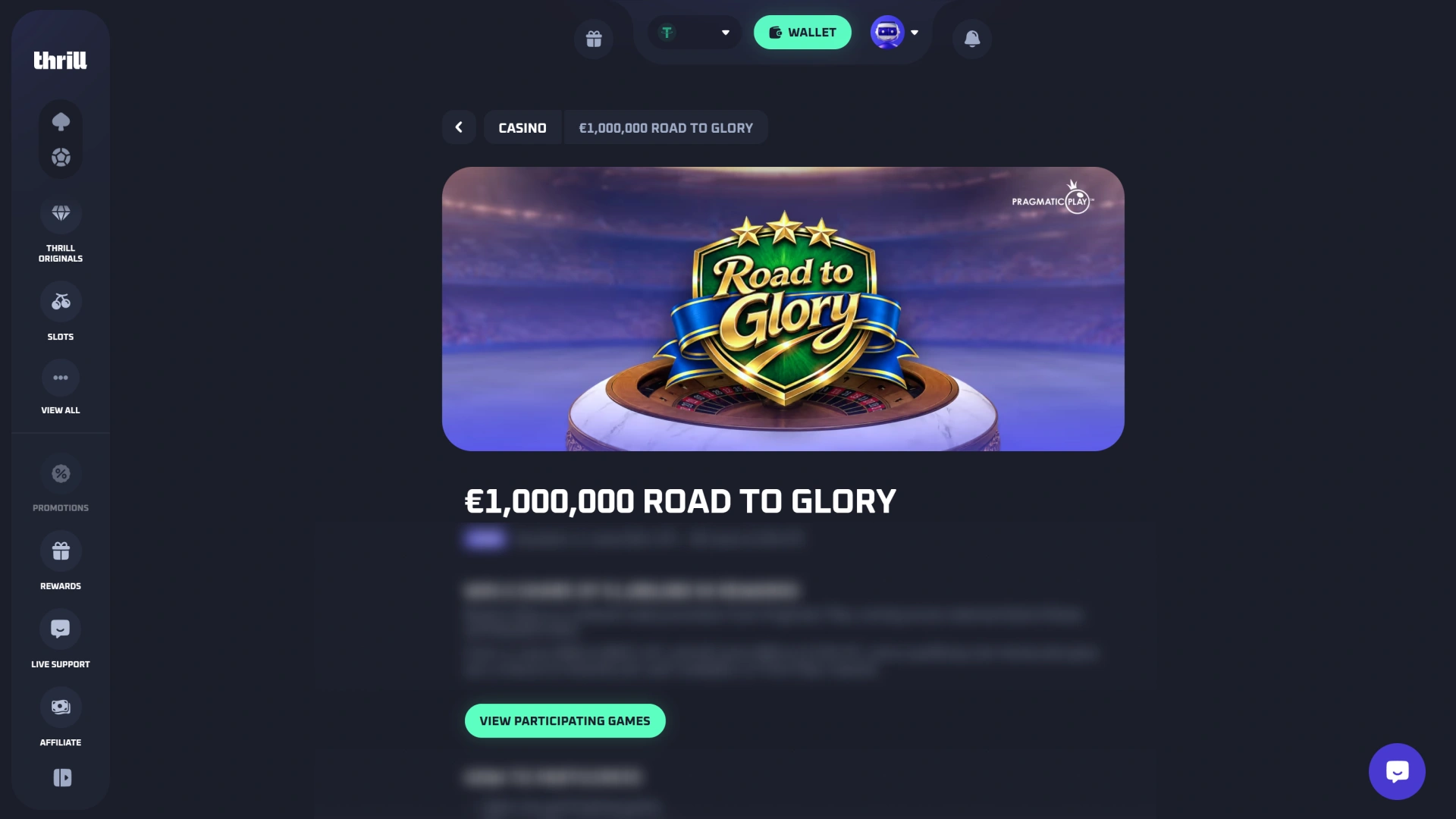 Screenshot showcasing the official desktop promotional bonuses interface page layout at Thrill.