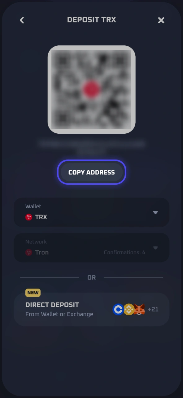 Copy the designated unique destination wallet deposit address correctly inside the Thrill cashier.