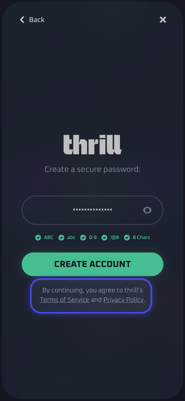 Check registration terms confirmation from Thrill.