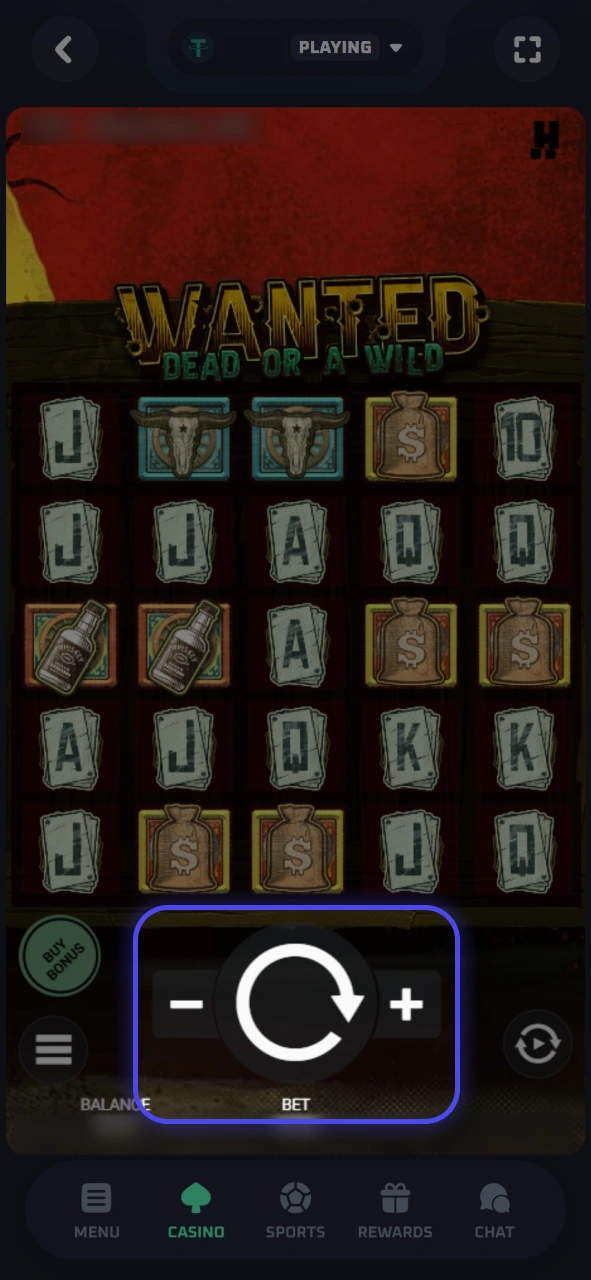 Use the interface controls to easily set your exact wager amount per slot spin at Thrill.
