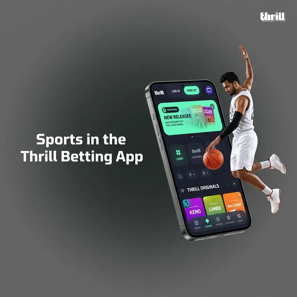Thrill betting app sports menu showing cricket football kabaddi tennis basketball esports and more with live odds