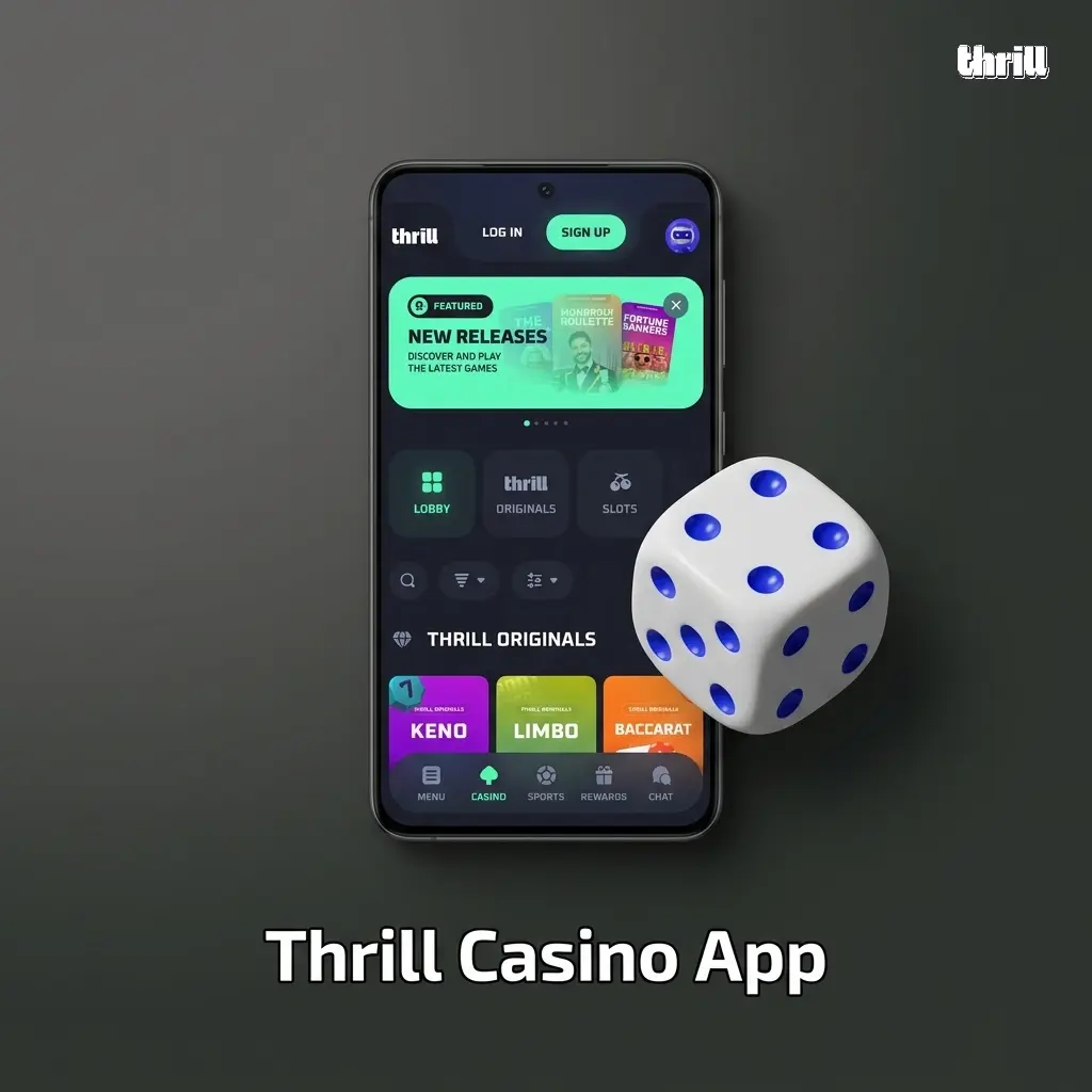 Thrill Casino PWA app interface showing casino game categories including slots, live casino, and crash games on mobile