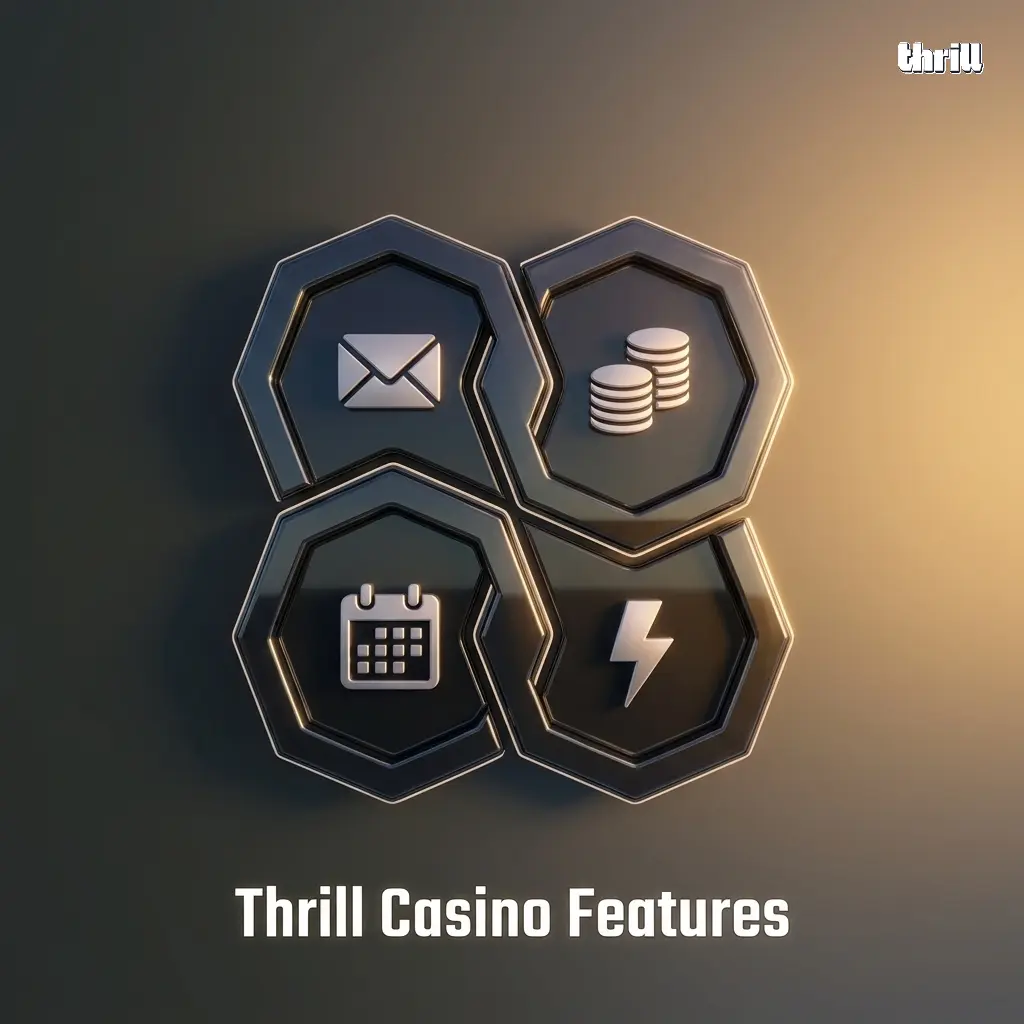 Thrill Casino features for India players including Rakeback, Weekly Leaderboard, INR payments, and mobile compatibility