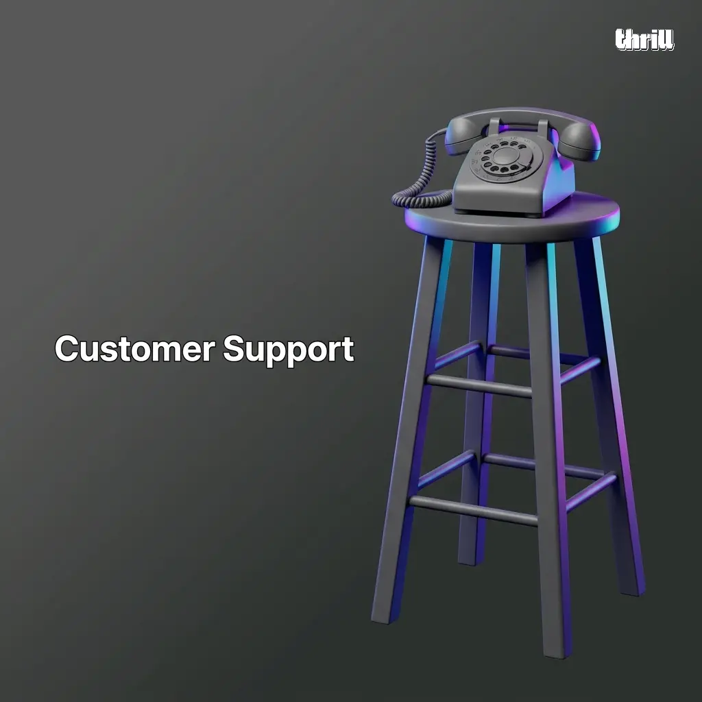 Thrill PWA customer support options including 24/7 live chat and email support for Indian players