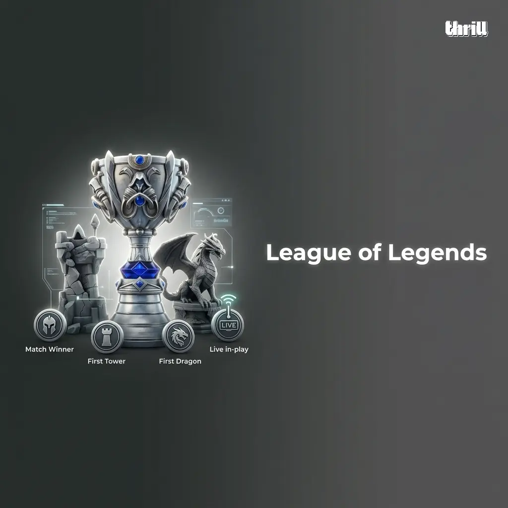League of Legends eSports tournament betting markets including Worlds, LCK, LPL, and LEC covered on Thrill