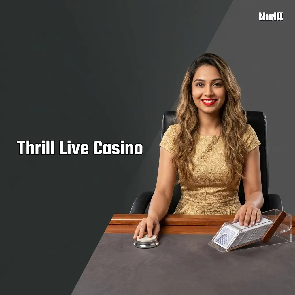 Thrill Live Casino HD streaming with real dealers hosting blackjack, roulette, baccarat, Andar Bahar and Teen Patti