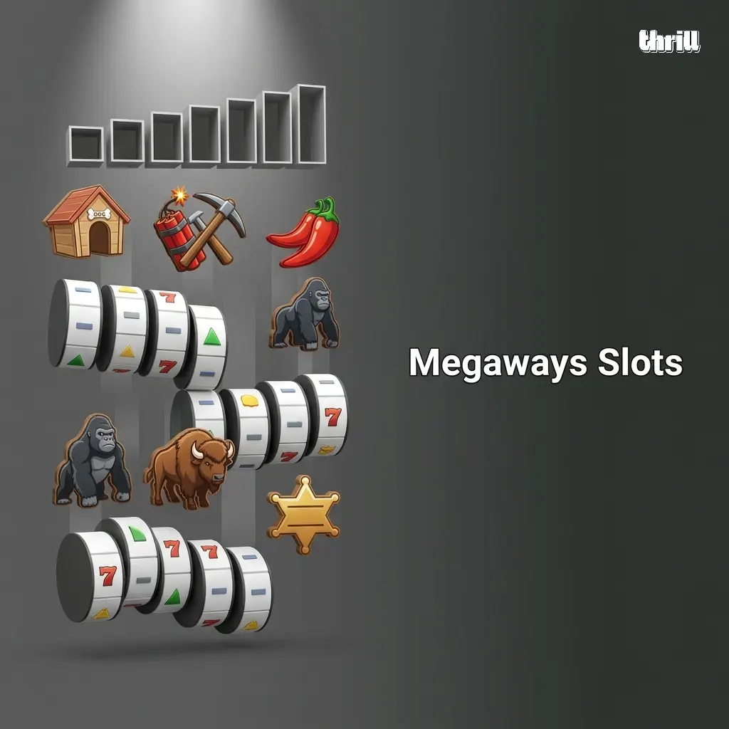 Megaways slots with dynamic reels offering up to 117,649 ways to win including top titles like Bonanza and Buffalo King