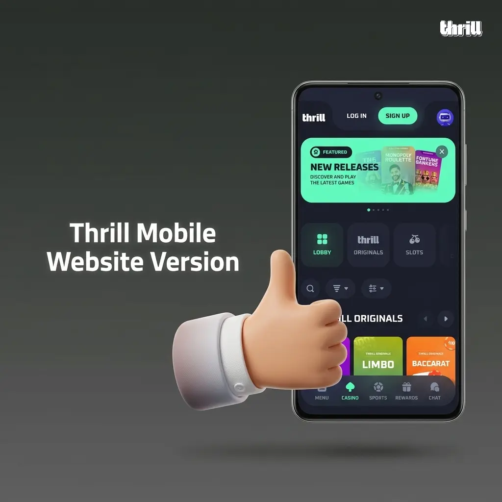 Thrill mobile website responsive layout on smartphone browser with touch-optimised menus and full account access