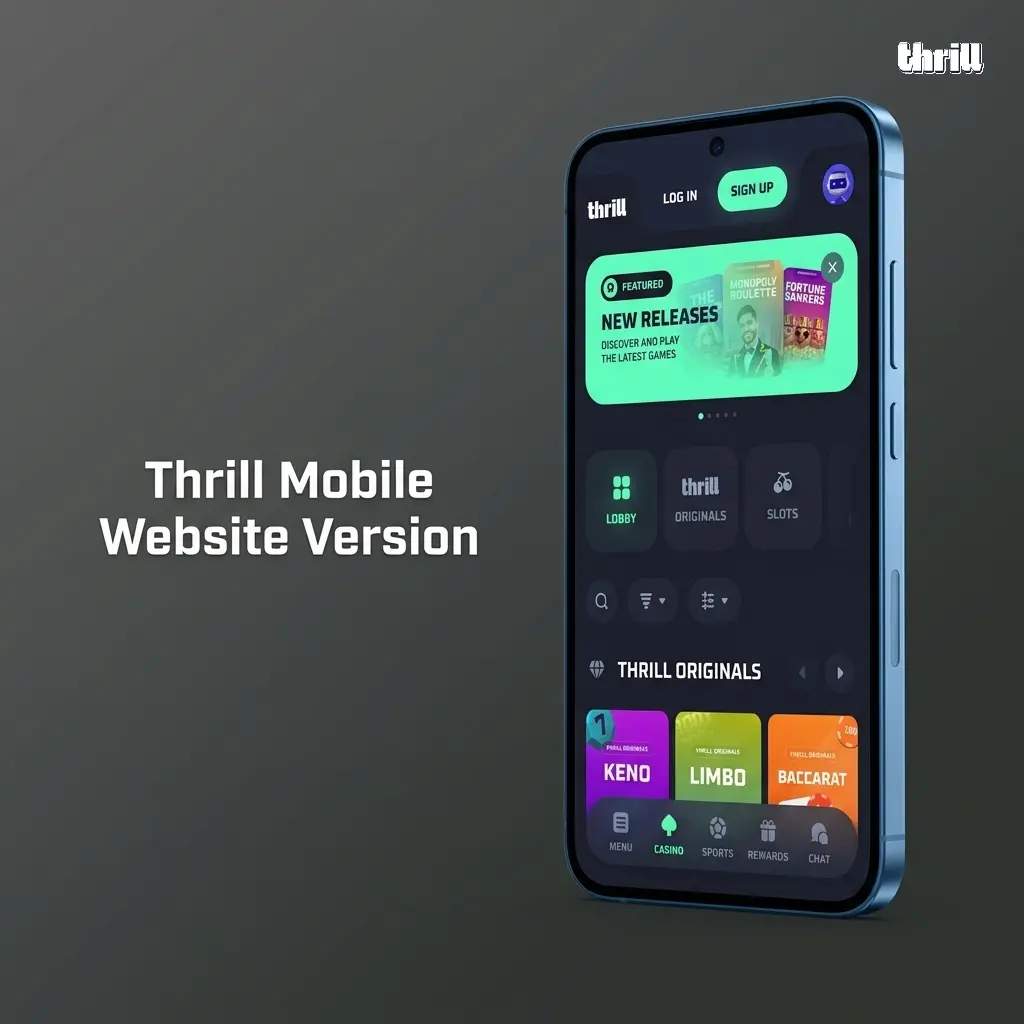 Thrill mobile website on Android and iOS browsers with full casino and sports betting access, no installation needed