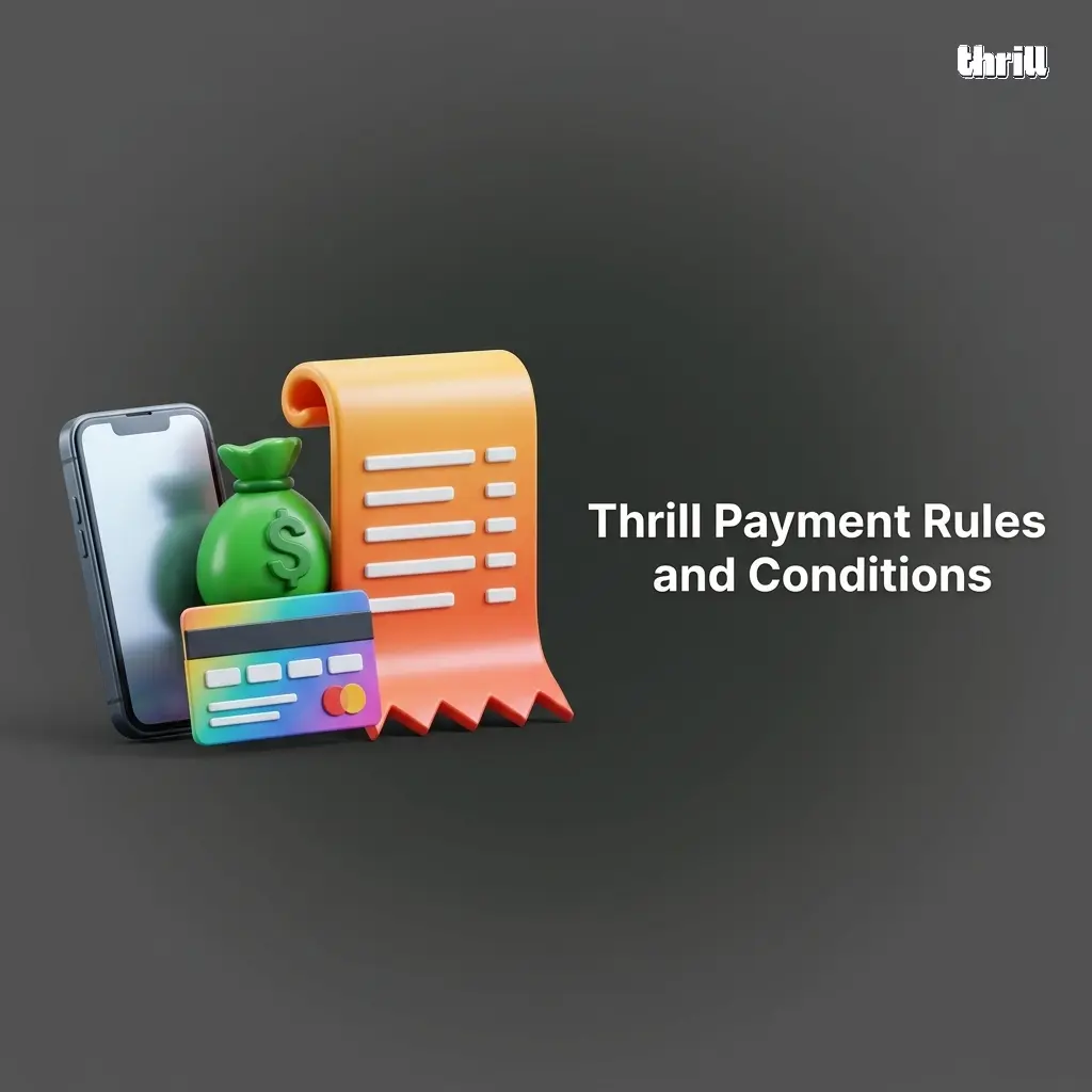 Thrill Casino payment rules showing withdrawal conditions, verification steps, and bonus wagering requirements for India players