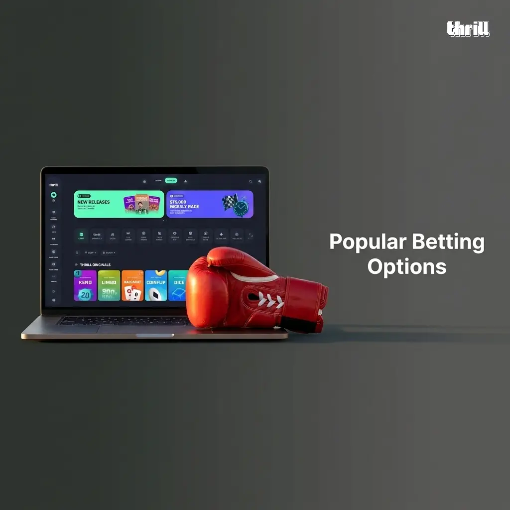 Thrill sportsbook betting options including live, pre-match, handicap, outrights, over/under, and each-way bets