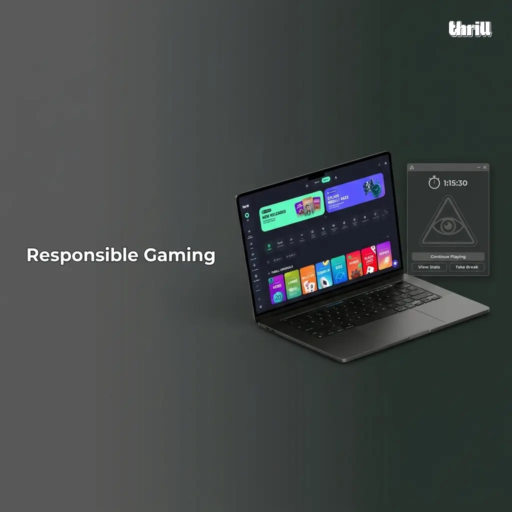 Thrill responsible gaming tools showing deposit limits, session timers, self-exclusion, and support resources for India players