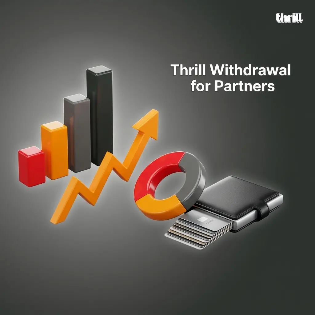 Thrill affiliate withdrawal options including Bitcoin, Ethereum, USDT, Litecoin, bank transfer, and Skrill for Indian partners